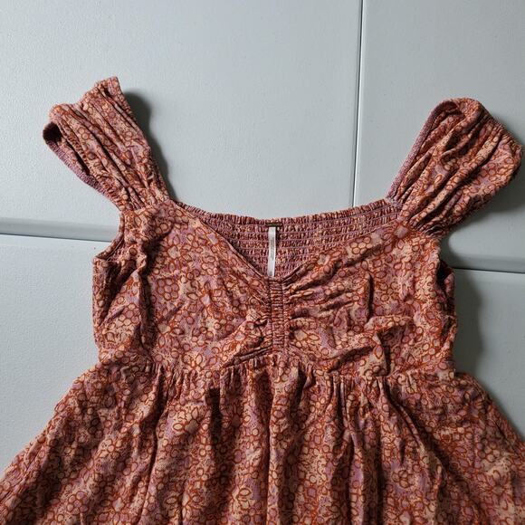Free People Dress Womens Small Purple Pink Floral Boho Layered Milkmaid Whimsy - Picture 2 of 11